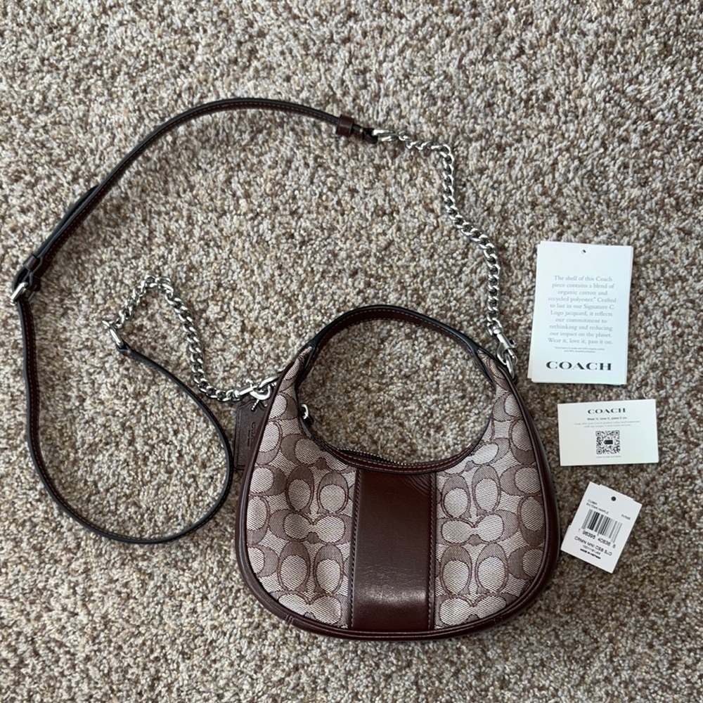 🤎Coach Brown Monogram Shoulder Bag with Adjustable Strap